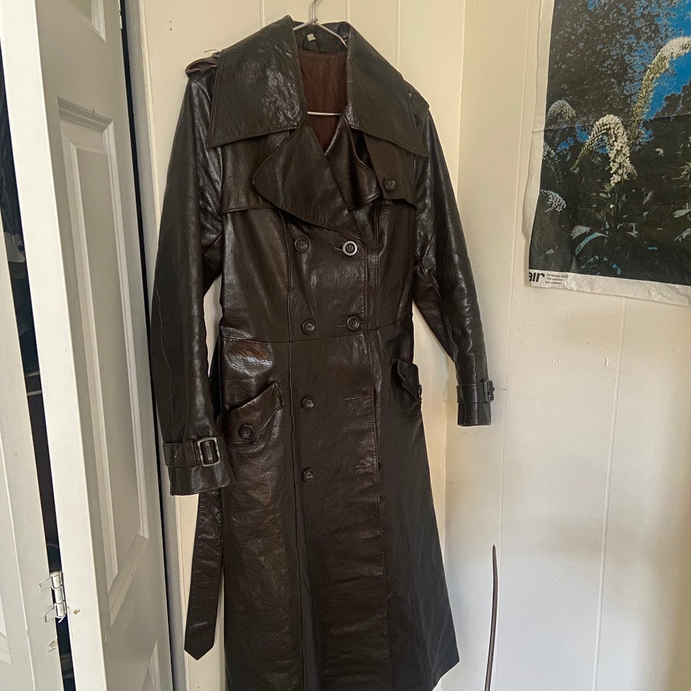 90s Vintage Leather Trench Coat